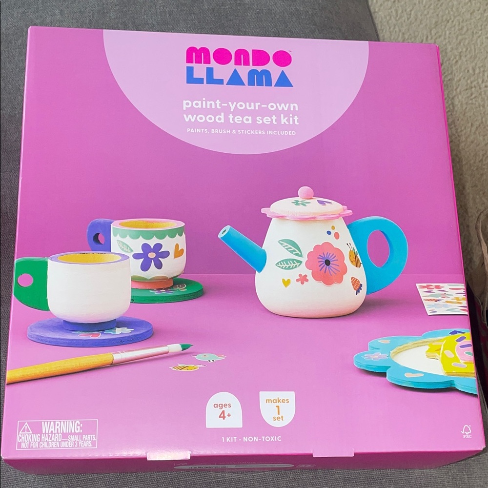 Mondo Llama Paint-Your-Own Wood Tea Set - Pink